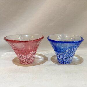 Pair of Toyo Sasaki Class Mount Fuji Glass Saki Cup Blue and Pink